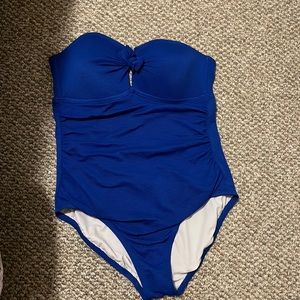 Blue strapless Kona Sol one piece